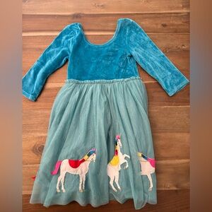 Mini Boden Girls Appliqué Tulle Long Sleeve Unicorn Dress Size 7/8